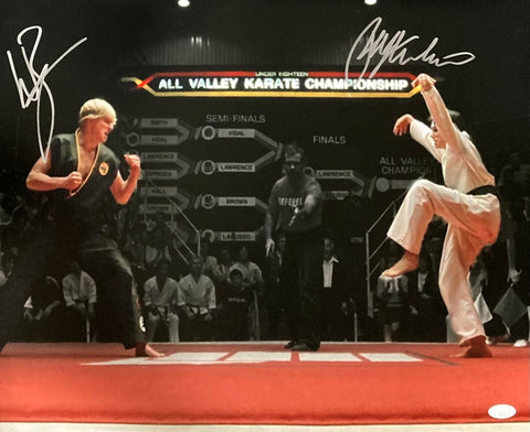 Ralph Macchio William Zabka Signed 16x20 Karate Kid Face Off Photo JSA