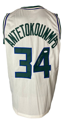 Giannis Antetokounmpo Milwaukee Signed Cream Basketball Jersey JSA