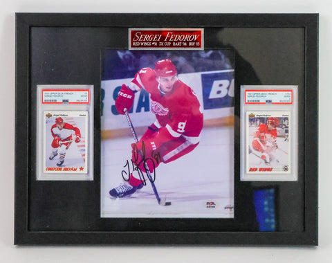 Sergei Fedorov Signed Photo with 2 Cards (Frame as is) (PSA COA)
