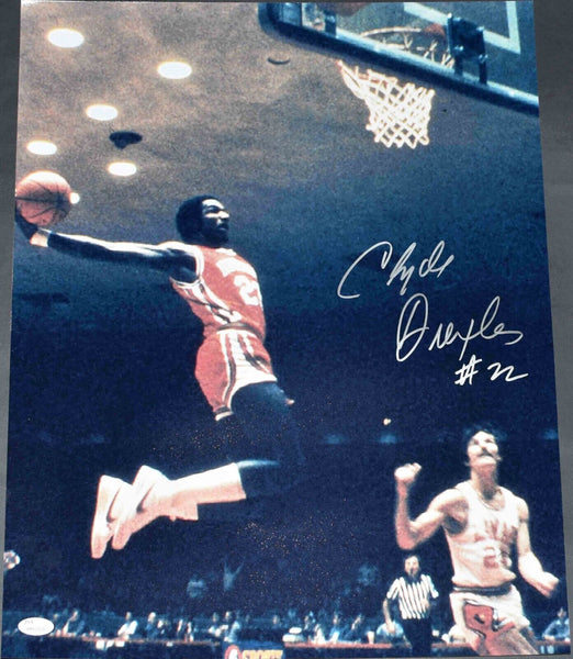 CLYDE DREXLER AUTOGRAPHED SIGNED HOUSTON COUGARS 16x20 PHOTO JSA