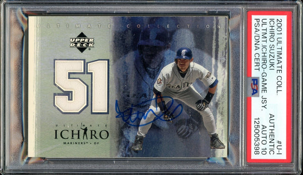 2001 UD Ultimate Collection Game Jersey #U-I Ichiro Suzuki RC PSA/DNA 10 Auto