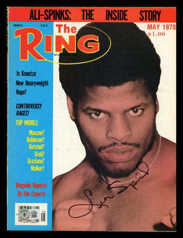 Leon Spinks Autographed Signed Ring Magazine Beckett BAS QR #BK08842