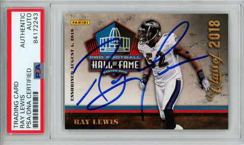 Ray Lewis Autographed/Signed 2018 Panini #5 Trading Card PSA Slab 43760