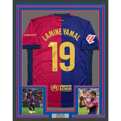 Framed Autographed/Signed Lamine Yamal 35x39 FC Barcelona Jersey Beckett BAS COA