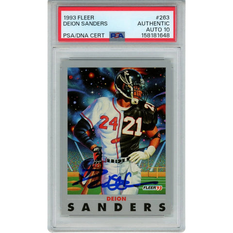 Deion Sanders Autographed/Signed Atlanta Falcons/Braves Trading Card PSA 55232