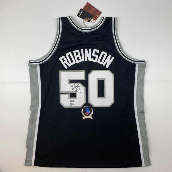 Autographed/Signed David Robinson Spurs Black Authentic M&N Jersey Beckett COA