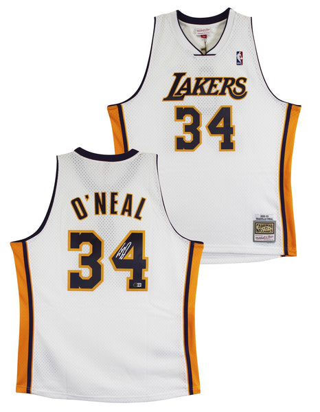Lakers Shaquille O'Neal Signed White M&N 02-03 TB HWC Swingman Jersey BAS Wit