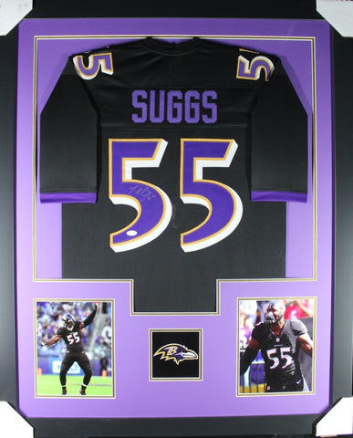 TERRELL SUGGS (Ravens black TOWER) Signed Autographed Framed Jersey JSA