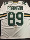 Autographed/Signed DAVE ROBINSON HOF 2013 Green Bay White Jersey JSA COA