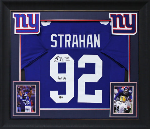 Michael Strahan "HOF 14" Signed Blue Pro Style Framed Jersey BAS Witnessed 2