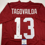 Autographed/Signed Tua Tagovailoa Alabama Red College Football Jersey Beckett BA