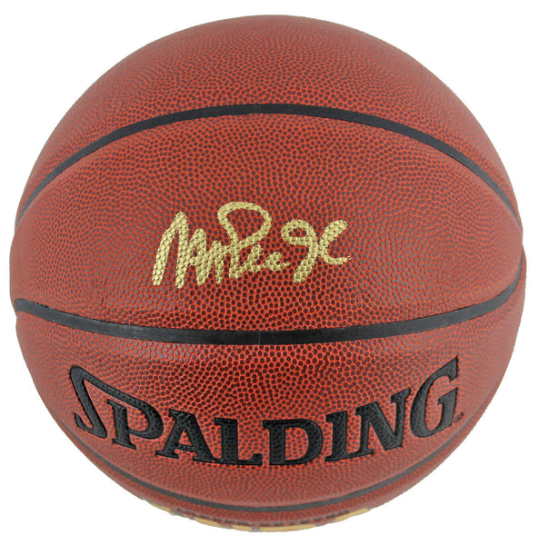 Lakers Magic Johnson Authentic Signed in Gold Spalding Brown Basketball BAS