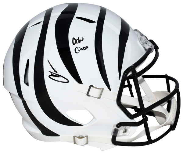 CHAD JOHNSON SIGNED CINCINNATI BENGALS WHITE FULL SIZE HELMET W/ OCHO CINCO