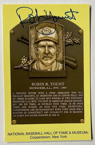 Brewers Hall of Famer ROBIN YOUNT Signed 4x6 HOF Hall of Fame Plaque Card AUTO