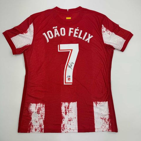 Autographed/Signed Joao Felix Atletico Madrid Red Soccer Jersey Beckett BAS COA