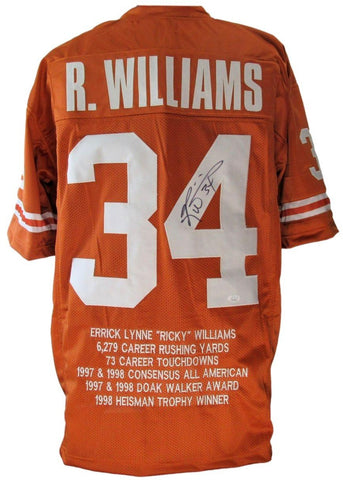 Ricky Williams Signed/Auto Texas Longhorn Custom Football Stat Jersey JSA 203221