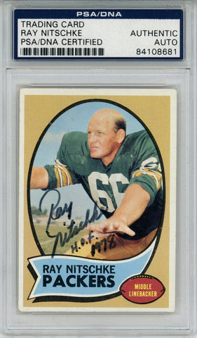 Ray Nitschke Autographed 1970 Topps #55 Trading Card HOF PSA Slab 43641