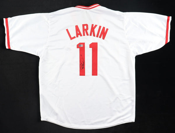 Barry Larkin Signed Cincinnati Reds City Connect Custom White Jersey (Beckett)