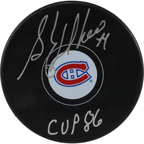 Stephane Richer Autographed Montreal Canadians Logo Puck 86 Cup JSA 53973