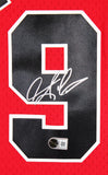 Bulls Dennis Rodman Signed Red M&N HWC Swingman Framed Jersey BAS Witnessed