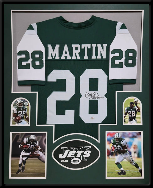 FRAMED NEW YORK JETS CURTIS MARTIN AUTOGRAPHED SIGNED JERSEY PSA COA