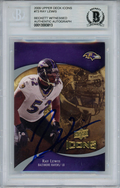 Ray Lewis Autographed 2009 Upper Deck Icon #73 Trading Card Beckett Slab 35225