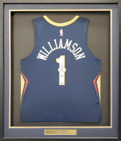 PELICANS ZION WILLIAMSON AUTOGRAPHED FRAMED BLUE NIKE JERSEY FANATICS 191193