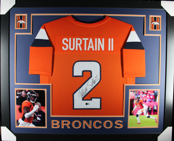 Patrick Surtain Signed Pro Style Sz XL Orange Framed Jersey 35x43 Beckett 57312