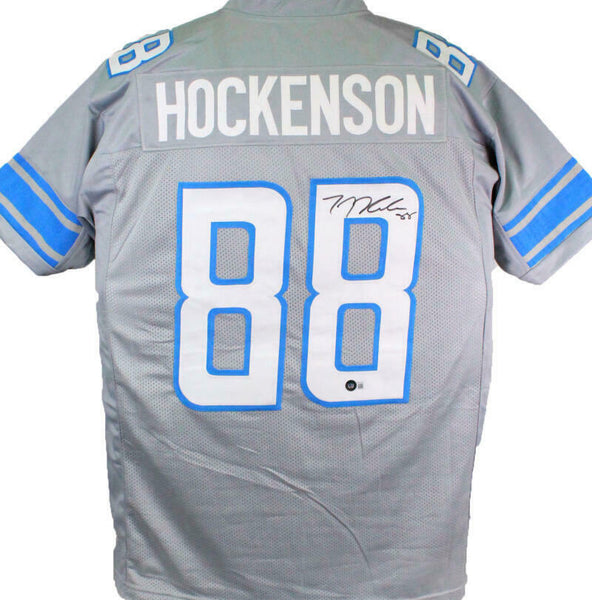TJ Hockenson Autographed Grey Pro Style Jersey- Beckett W Holo *Black