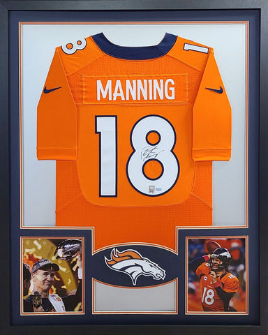 Peyton Manning Autographed Signed Framed Orange MM Denver Broncos Jersey