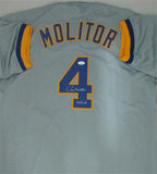 Brewers PAUL MOLITOR Signed Custom Replica Gray Jersey AUTO w/ HOF 04 -JSA