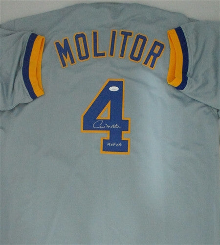 Brewers PAUL MOLITOR Signed Custom Replica Gray Jersey AUTO w/ HOF 04 -JSA