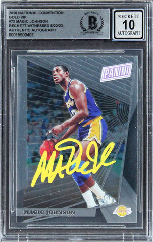Lakers Magic Johnson Signed 2018 National Gold VIP #73 Card Auto 10! BAS Slabbed