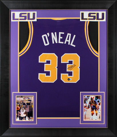 LSU Shaquille O'Neal Authentic Signed Purple Pro Style Framed Jersey BAS Witness