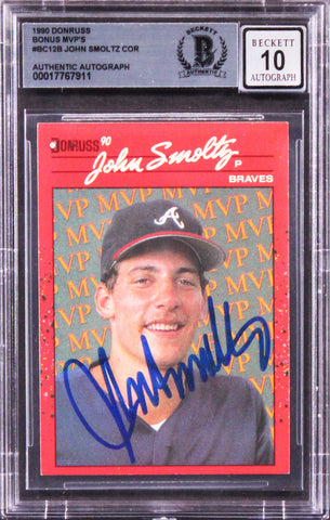 Braves John Smoltz Signed 1990 Donruss Bonus MVP'S #BC12B Card Auto 10! BAS Slab