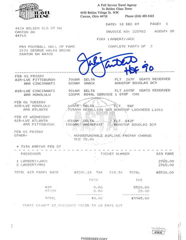 Jack Lambert HOF Autographed Flight Schedule Pittsburgh Steelers JSA