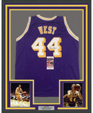 FRAMED Signed JERRY WEST 35x39 Los Angeles Purple Jersey JSA COA
