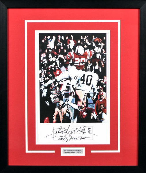 JOHNNY RODGERS SIGNED NEBRASKA CORNHUSKERS 11x14 FRAMED PHOTO W/ JET