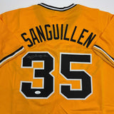 Autographed/Signed Manny Sanguillen Pittsburgh Yellow Jersey JSA COA
