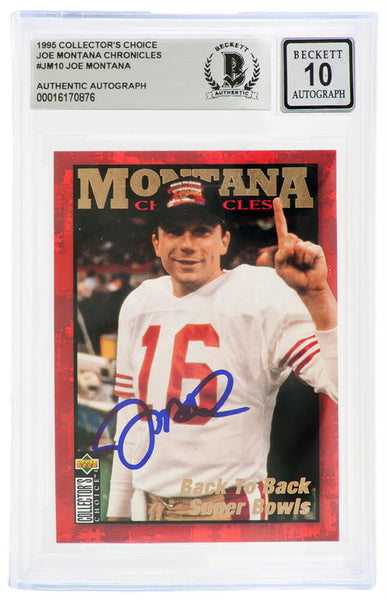 Joe Montana Signed 49ers 1995 UD Collectors Choice Card #JM10 (Beckett Auto 10)