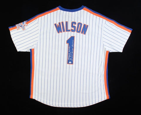 Mookie Wilson Signed New York Mets Jersey Inscribd "It Goes Through Buckner" PSA