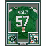 FRAMED Autographed/Signed CJ C.J. MOSLEY 33x42 New York Green Jersey JSA COA