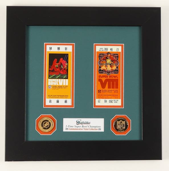 Dolphins Super Bowl Commemorative Custom Framed Ticket Display with 2 NFL Coins