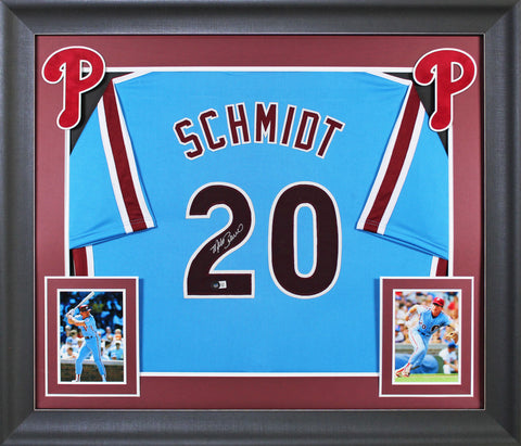 Mike Schmidt Authentic Signed Light Blue Pro Style Framed Jersey Autographed BAS