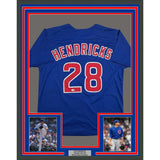 Framed Autographed/Signed Kyle Hendricks 35x39 Chicago Blue Jersey JSA COA