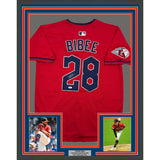Framed Autographed/Signed Tanner Bibee 35x39 Cleveland Red Jersey PSA COA