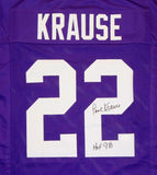 Paul Krause Autographed Purple Pro Style Jersey w/ HOF- JSA Witnessed Auth *R2
