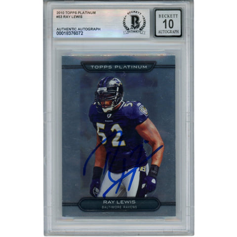 Ray Lewis Autographed 2010 Topps Platinum #53 Trading Card Beckett 52946