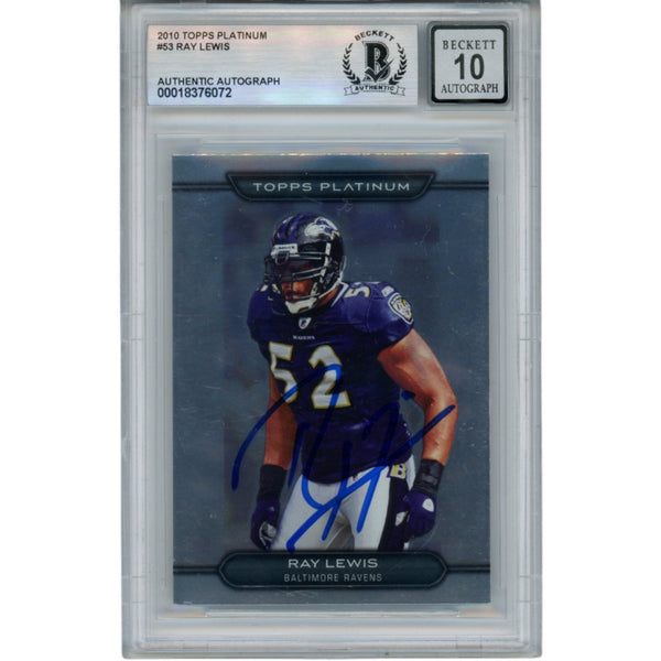 Ray Lewis Autographed 2010 Topps Platinum #53 Trading Card Beckett 52946