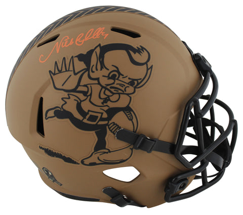 Browns Nick Chubb Signed Salute To Service II Full Size Speed Rep Helmet BAS Wit